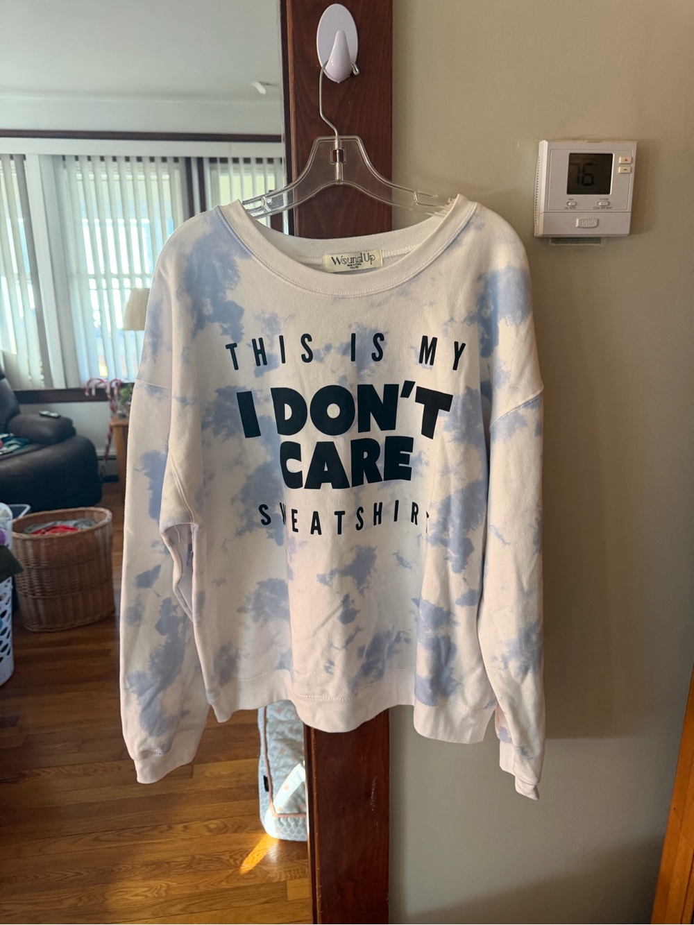 Blue Tie-Dye "I Don't Care" Sweatshirt